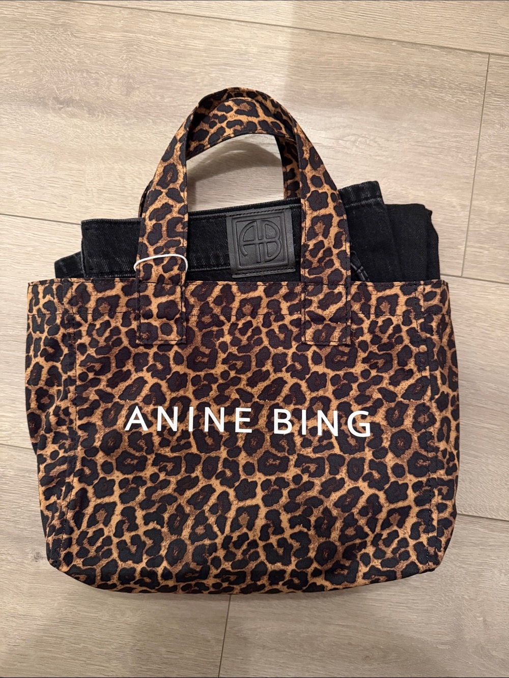 ANINE BING Leopard Print Canvas Tote - Brown & Black